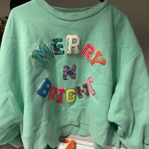 Judith March Mint Green Sweater with Sequin Letters